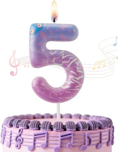 Gezan Music Theme Pink Purple Birthday Number Candles Demon Hunter Girls Birthday Decorations Witch Hunters Cake Topper Birthday Party Supplies for Boys Girls (Number 5) in Saudi Arabia