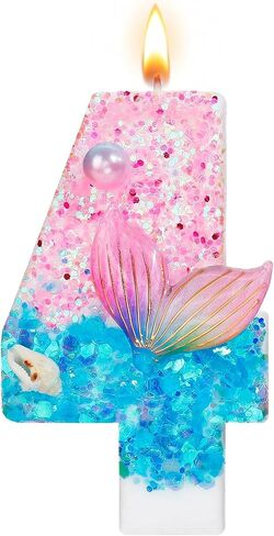 Mermaid Number 4 Birthday Candle, Little Mermaid Decorations Cake Topper, 4th Birthday Candle Girl, Anniversary Celebrations Party Favors in Saudi Arabia