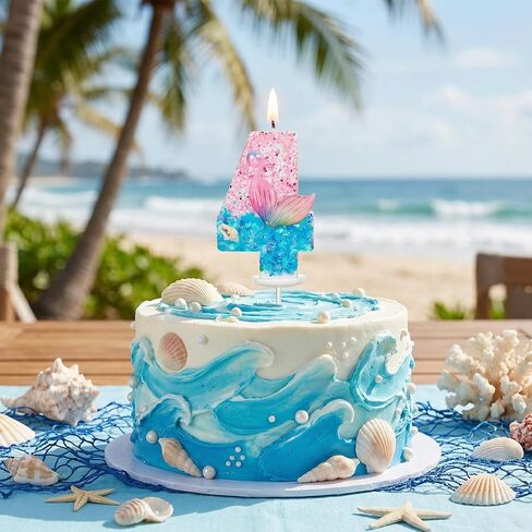 Mermaid Number 4 Birthday Candle, Little Mermaid Decorations Cake Topper, 4th Birthday Candle Girl, Anniversary Celebrations Party Favors in Saudi Arabia