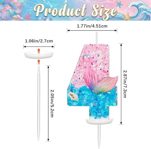 Mermaid Number 4 Birthday Candle, Little Mermaid Decorations Cake Topper, 4th Birthday Candle Girl, Anniversary Celebrations Party Favors in Saudi Arabia