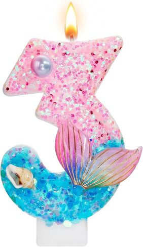 Mermaid Number 4 Birthday Candle, Little Mermaid Decorations Cake Topper, 4th Birthday Candle Girl, Anniversary Celebrations Party Favors in Saudi Arabia