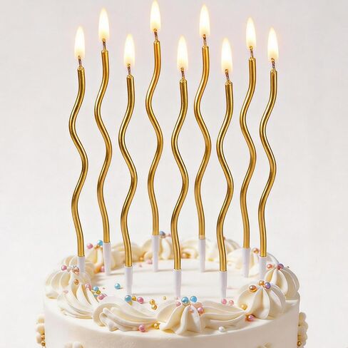 12 Pcs Spiral Twisted Birthday Candles – Gold Metallic Long Thin Cake Candles with Holders for Birthday Party Decorations Wedding Anniversary Sparkler Candle Cake Topper(Gold) in Saudi Arabia