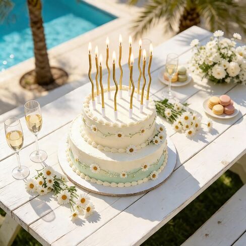 12 Pcs Spiral Twisted Birthday Candles – Gold Metallic Long Thin Cake Candles with Holders for Birthday Party Decorations Wedding Anniversary Sparkler Candle Cake Topper(Gold) in Saudi Arabia