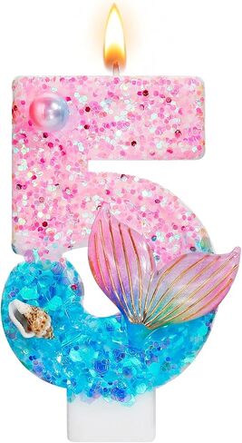 Mermaid Number 4 Birthday Candle, Little Mermaid Decorations Cake Topper, 4th Birthday Candle Girl, Anniversary Celebrations Party Favors in Saudi Arabia