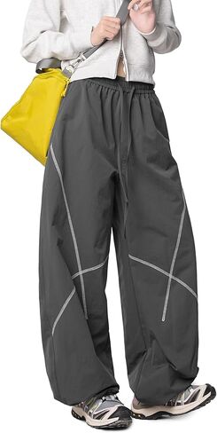 Womens Baggy Parachute Pants Wide Leg Lounge Sweatpants Elastic Drawstring Waist Jogger Track Pants Streetwear ﻿ in Saudi Arabia