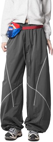 Womens Baggy Parachute Pants Wide Leg Lounge Sweatpants Elastic Drawstring Waist Jogger Track Pants Streetwear ﻿ in Saudi Arabia