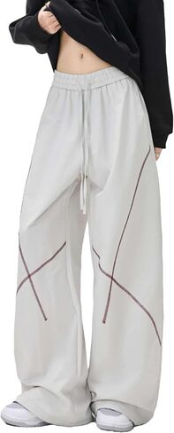 Womens Baggy Parachute Pants Wide Leg Lounge Sweatpants Elastic Drawstring Waist Jogger Track Pants Streetwear ﻿ in Saudi Arabia