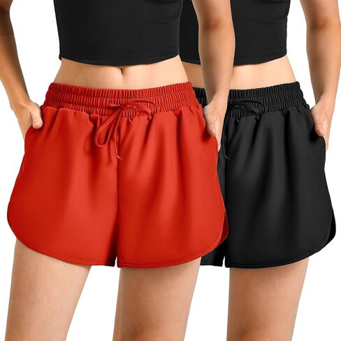 Leafigure 2Pack Running Shorts for Women- Athletic High Waisted Quick Dry Shorts with Pockets for Gym Workout in Saudi Arabia