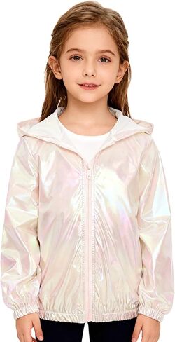 Yhong Kids Girls Metallic Dance Jackets Hip Hop Dance Costume Shiny Hooded Zip Up Jackets Street Dancewear in Saudi Arabia