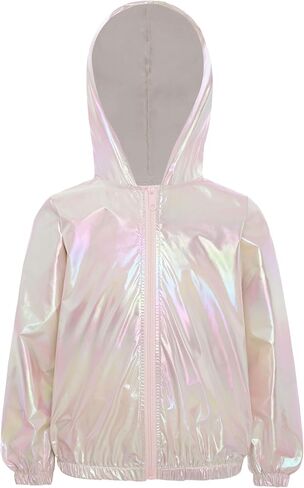 Yhong Kids Girls Metallic Dance Jackets Hip Hop Dance Costume Shiny Hooded Zip Up Jackets Street Dancewear in Saudi Arabia
