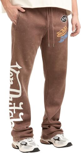 Von Dutch Men's Stacked Flared Leg Jogger, Embroidered Patches & Puff Print Leg Graphic, Washed Finish, Originals,Multicolor in Kuwait