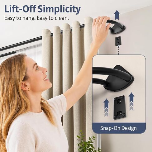 Double Curtain Rod for Windows 30-120 Inch, 3/4" Blackout Wrap-Around Curved Rod, Designed for Privacy & Room Darkening, Easy Installation & Removal, Black in Saudi Arabia