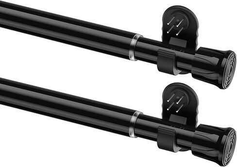 2 Pack 2.0 Upgraded No-Drill French Door Curtain Rod, 1/2" Diameter Adjustable 17–30 Inch Cafe Curtain Rod with Adhesive & Pin-Nail Mount, Small Curtain Rod for Doors, Black in Saudi Arabia