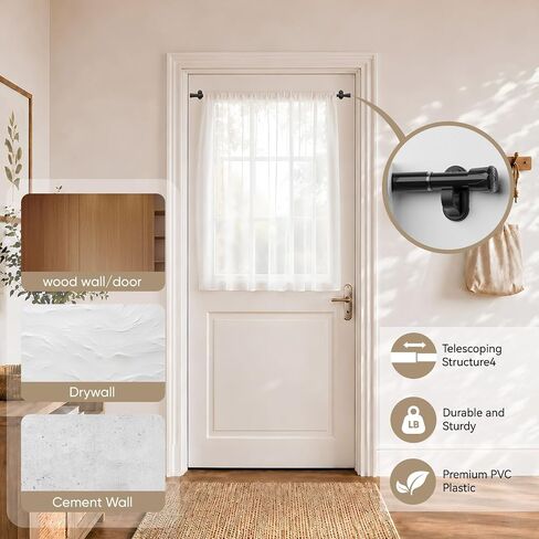 2 Pack 2.0 Upgraded No-Drill French Door Curtain Rod, 1/2" Diameter Adjustable 17–30 Inch Cafe Curtain Rod with Adhesive & Pin-Nail Mount, Small Curtain Rod for Doors, Black in Saudi Arabia