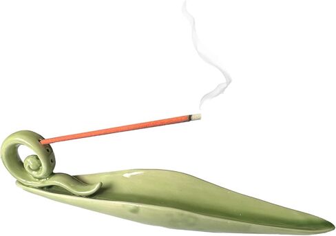 Handmade Ceramic Leaf Incense Holder - Long Ash Catcher Tray with Curled Tail Design, Zen Meditation Yoga Aromatherapy Home Decor in Saudi Arabia