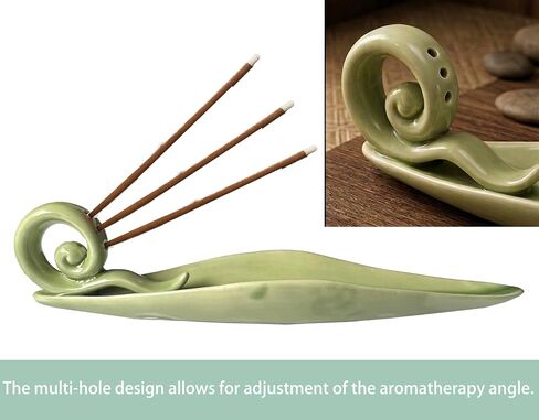 Handmade Ceramic Leaf Incense Holder - Long Ash Catcher Tray with Curled Tail Design, Zen Meditation Yoga Aromatherapy Home Decor in Saudi Arabia
