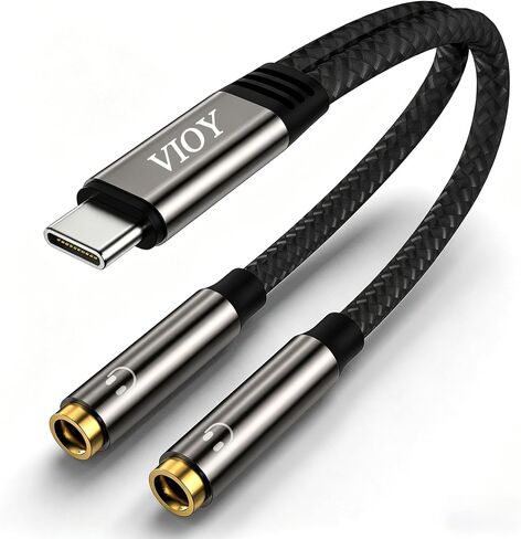 VIOY USB C to Dual 3.5mm Female Headphone Splitter, Type C to Headphone Audio Jack Adapter 2 Way Compatible with iPhone 16/15 Plus Pro Max, iPad Air Pro, Galaxy S24/23 Ultra, Pixel 7/6 and More in Saudi Arabia