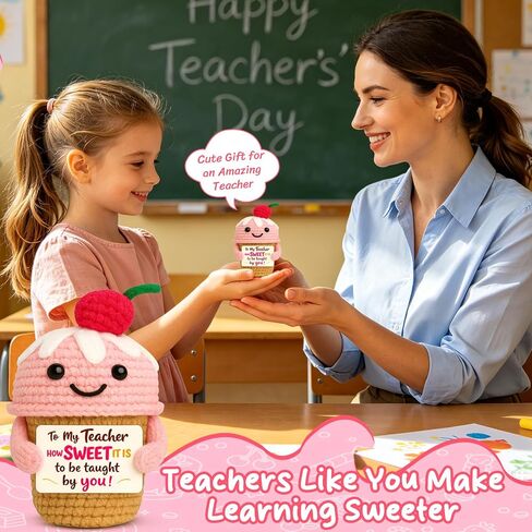 Teacher Appreciation Gifts - Thank You Teacher’s Day Retirement Graduation Gifts for Women - Birthday Funny Positive Crochet Ice Cream Desk Decor in Saudi Arabia
