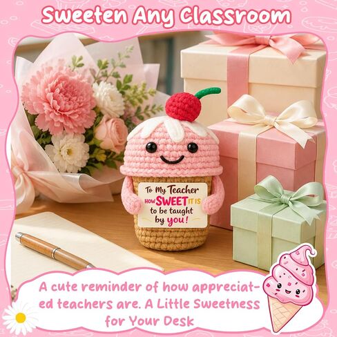 Teacher Appreciation Gifts - Thank You Teacher’s Day Retirement Graduation Gifts for Women - Birthday Funny Positive Crochet Ice Cream Desk Decor in Saudi Arabia