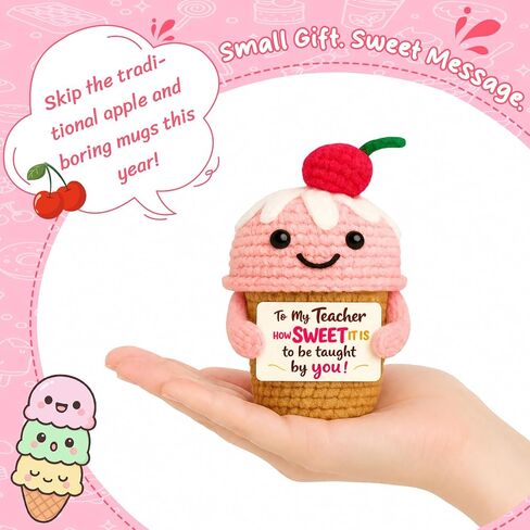 Teacher Appreciation Gifts - Thank You Teacher’s Day Retirement Graduation Gifts for Women - Birthday Funny Positive Crochet Ice Cream Desk Decor in Saudi Arabia