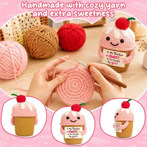 Teacher Appreciation Gifts - Thank You Teacher’s Day Retirement Graduation Gifts for Women - Birthday Funny Positive Crochet Ice Cream Desk Decor in Saudi Arabia