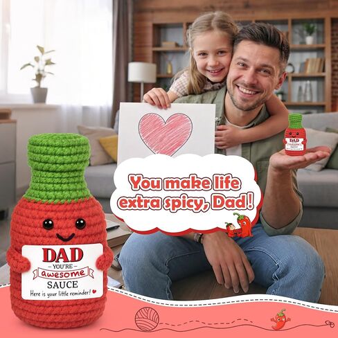 Fathers Day Dad Gifts from Daughter Son, First Father's Day Birthday Best Dad Ever Gifts for New Dads Step Bonus Dads to Be Gift, Father in Law Daddy Gift Handmade Crochet Hot Sauce Doll Dad's Present in Saudi Arabia