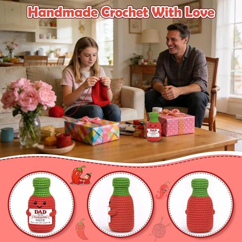 Fathers Day Dad Gifts from Daughter Son, First Father's Day Birthday Best Dad Ever Gifts for New Dads Step Bonus Dads to Be Gift, Father in Law Daddy Gift Handmade Crochet Hot Sauce Doll Dad's Present in Saudi Arabia