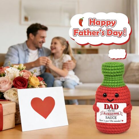 Fathers Day Dad Gifts from Daughter Son, First Father's Day Birthday Best Dad Ever Gifts for New Dads Step Bonus Dads to Be Gift, Father in Law Daddy Gift Handmade Crochet Hot Sauce Doll Dad's Present in Saudi Arabia