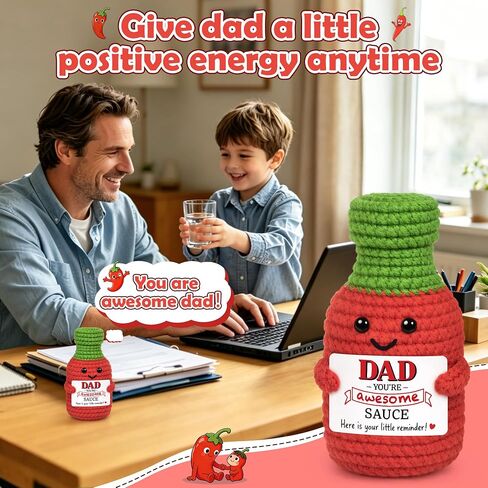 Fathers Day Dad Gifts from Daughter Son, First Father's Day Birthday Best Dad Ever Gifts for New Dads Step Bonus Dads to Be Gift, Father in Law Daddy Gift Handmade Crochet Hot Sauce Doll Dad's Present in Saudi Arabia