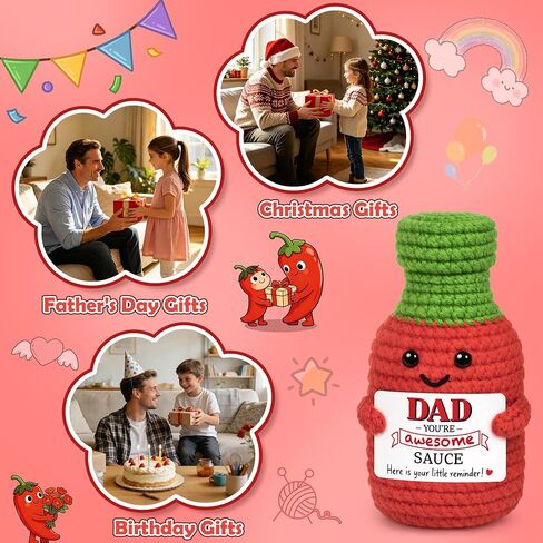 Fathers Day Dad Gifts from Daughter Son, First Father's Day Birthday Best Dad Ever Gifts for New Dads Step Bonus Dads to Be Gift, Father in Law Daddy Gift Handmade Crochet Hot Sauce Doll Dad's Present in Saudi Arabia