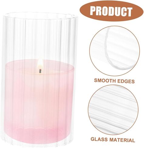 Wakauto Glass Candle Holder Sleeve Striped Glass Candle Tube Shade 8x10cm for Home Décor and Wedding Decoration in Kuwait