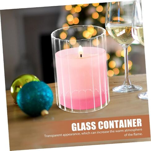 Wakauto Glass Candle Holder Sleeve Striped Glass Candle Tube Shade 8x10cm for Home Décor and Wedding Decoration in Kuwait