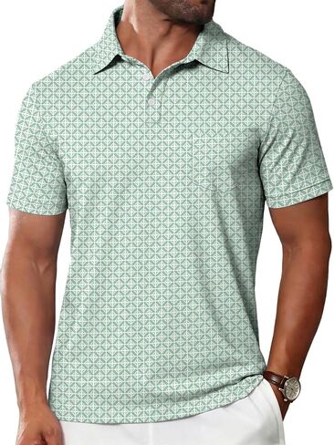 Mens Printed Polo Shirts Short Sleeve Moisture Wicking Quick Dry UPF 50+ Performance Collared with Pocket in Saudi Arabia