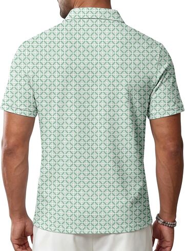 Mens Printed Polo Shirts Short Sleeve Moisture Wicking Quick Dry UPF 50+ Performance Collared with Pocket in Saudi Arabia