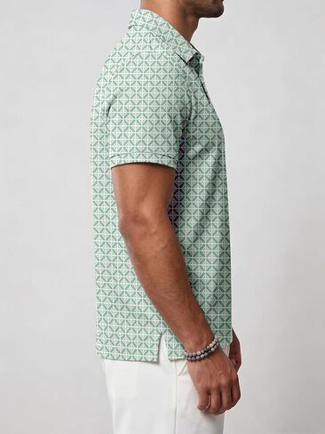 Mens Printed Polo Shirts Short Sleeve Moisture Wicking Quick Dry UPF 50+ Performance Collared with Pocket in Saudi Arabia
