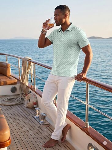Mens Printed Polo Shirts Short Sleeve Moisture Wicking Quick Dry UPF 50+ Performance Collared with Pocket in Saudi Arabia