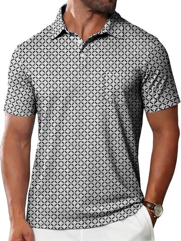 Mens Printed Polo Shirts Short Sleeve Moisture Wicking Quick Dry UPF 50+ Performance Collared with Pocket in Saudi Arabia