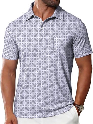 Mens Printed Polo Shirts Short Sleeve Moisture Wicking Quick Dry UPF 50+ Performance Collared with Pocket in Saudi Arabia