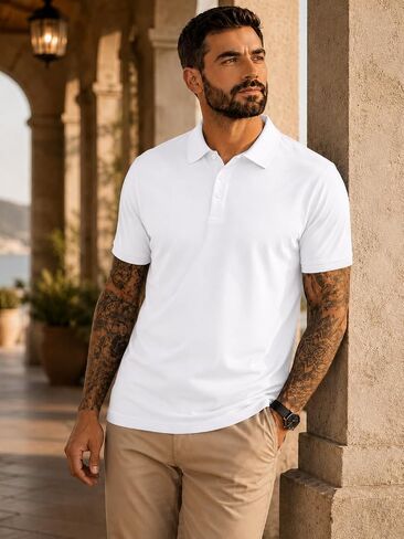 Men's Performance Polo Shirt Quick Dry Short Sleeve Collared Shirt for Golf Work Casual Business Travel in Kuwait