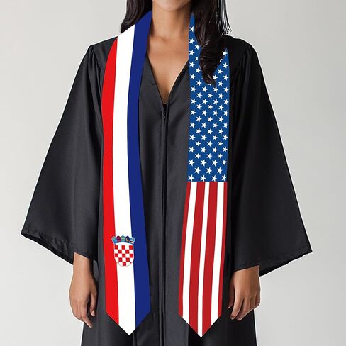 2026 Croatia Flag and USA Flag Graduation Stole Graduation Sash Class of 2026 Graduation Scarf for International Student (Baccalaureate Gown and Hat Not Included) in Kuwait
