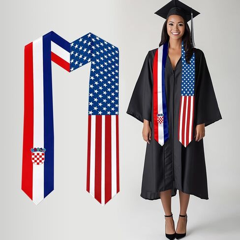 2026 Croatia Flag and USA Flag Graduation Stole Graduation Sash Class of 2026 Graduation Scarf for International Student (Baccalaureate Gown and Hat Not Included) in Kuwait
