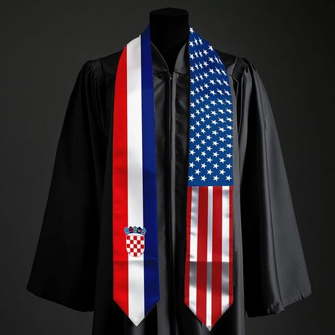 2026 Croatia Flag and USA Flag Graduation Stole Graduation Sash Class of 2026 Graduation Scarf for International Student (Baccalaureate Gown and Hat Not Included) in Kuwait