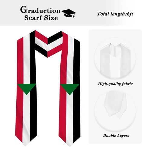Sudan Country Flag Graduation Stole Sash Double-Layer Ceremonial Scarf in Saudi Arabia