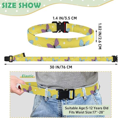Whimsical Butterflies Kids Elastic Belts for Boys Girls, Adjustable Stretch Belt with Metal Buckle for Baseball Golf in Saudi Arabia