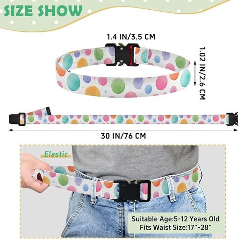Colorful Polka Dots Kids Elastic Belts for Boys Girls, Adjustable Stretch Belt with Metal Buckle for Baseball Golf in Saudi Arabia