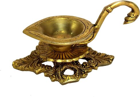 Esplanade Brass Aarti Diya with Wooden Handle – Traditional Deepak for Pooja, Temple, Diwali Oil Lamp, Navratri Diya, Dhoop Dani (Intricate) in Kuwait