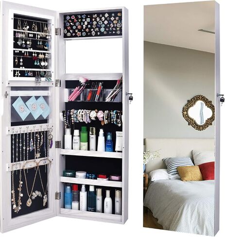 Wall Mount Mirror Jewelry Cabinet,hanging Armoire Organizer,Wall Jewelry Armoire Organizer with Mirror jewelry box/cabinet LEDs Mirror with Jewelry Storage,Hanging Jewelry Organizer Mirror in Kuwait