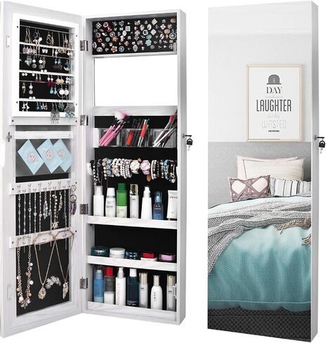 Wall Mount Mirror Jewelry Cabinet,hanging Armoire Organizer,Wall Jewelry Armoire Organizer with Mirror jewelry box/cabinet LEDs Mirror with Jewelry Storage,Hanging Jewelry Organizer Mirror in Kuwait