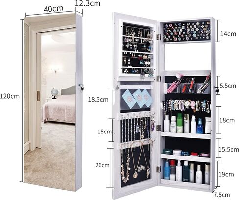 Wall Mount Mirror Jewelry Cabinet,hanging Armoire Organizer,Wall Jewelry Armoire Organizer with Mirror jewelry box/cabinet LEDs Mirror with Jewelry Storage,Hanging Jewelry Organizer Mirror in Kuwait