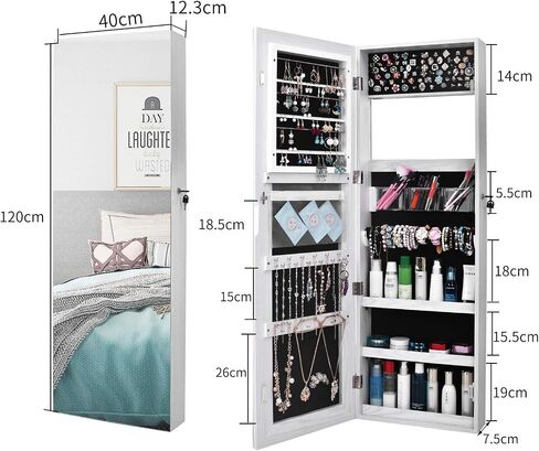 Wall Mount Mirror Jewelry Cabinet,hanging Armoire Organizer,Wall Jewelry Armoire Organizer with Mirror jewelry box/cabinet LEDs Mirror with Jewelry Storage,Hanging Jewelry Organizer Mirror in Kuwait
